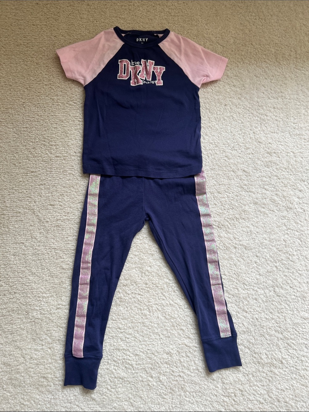DKNY Girls Navy Cotton Tee with White Logo